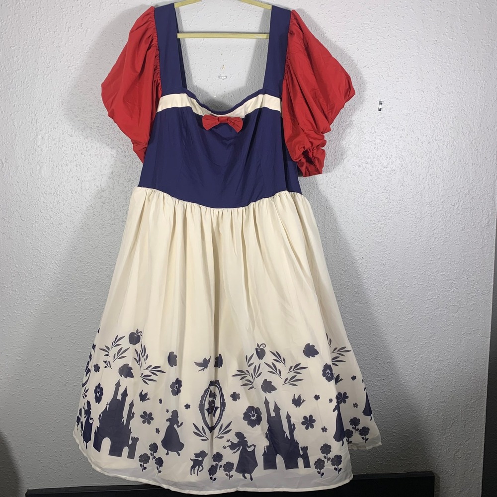 Disney Her Universe Snow White Retro Puff Sleeve Dress NWT Navy Red Cream Sz 5X - Picture 1 of 16